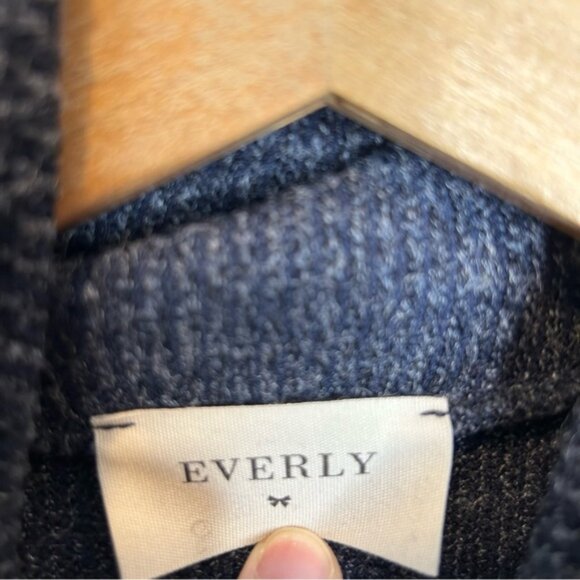 Everly Ribbed Knit Turtlneck Midi Sweater Dress with Tie Blue - Picture 4 of 7